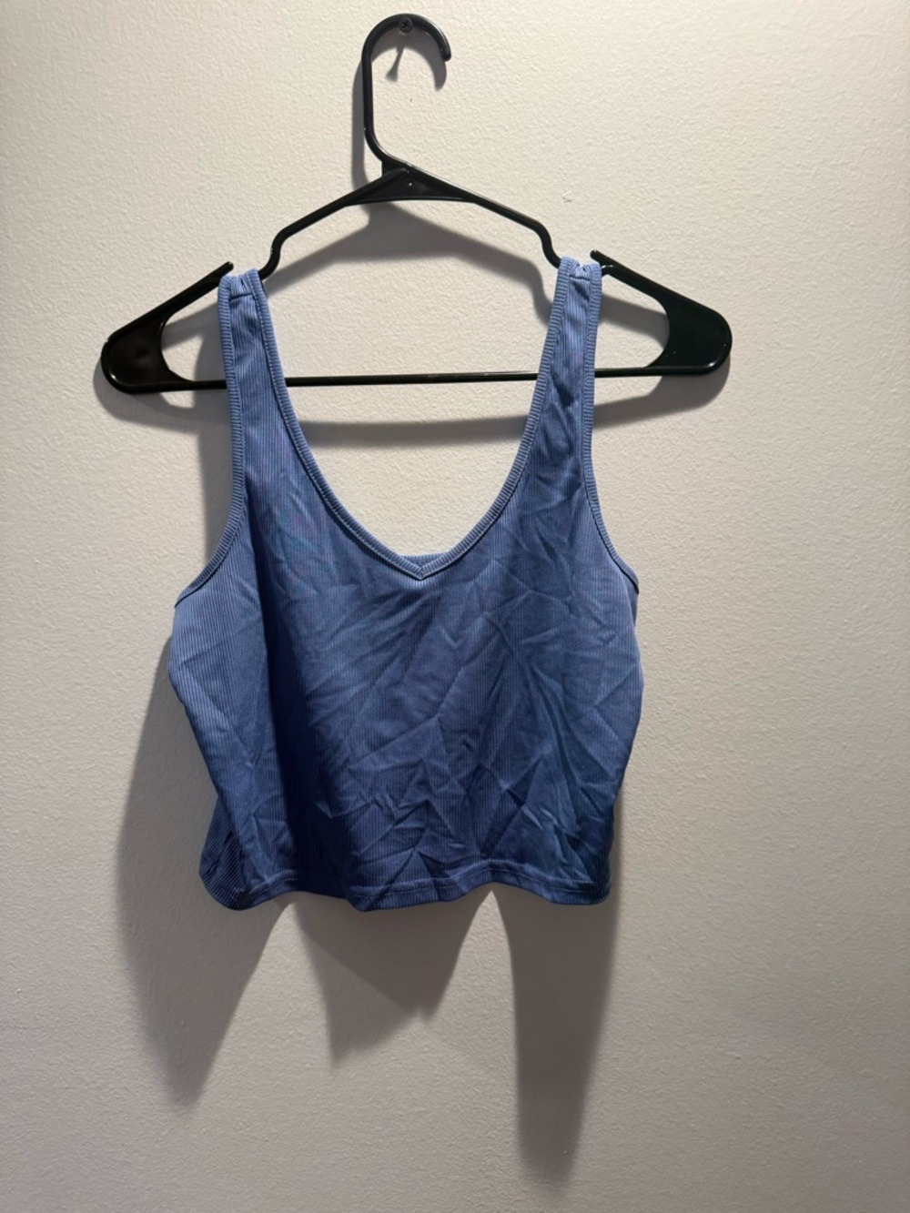 Blue Ribbed Cropped Tank Top